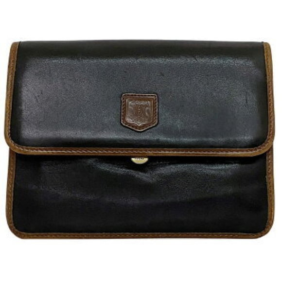 Celine leather clutch bag black brown handbag flap - Picture 1 of 9